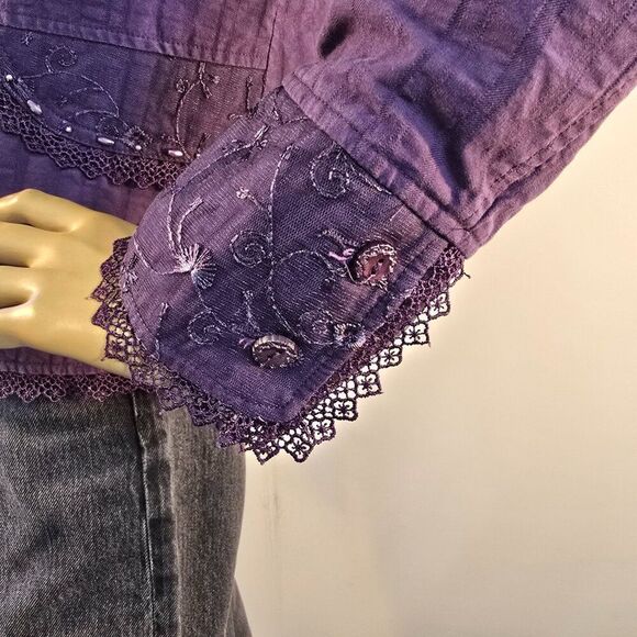 Panitti Purple Blazer Jacket Womens Sz L Embroidered Beaded Lace Embellished - Picture 5 of 12